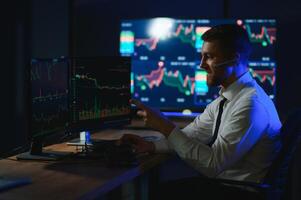 Financial Analysts and Day Traders Working on a Computers with Multi-Monitor photo