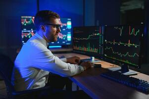 Financial Analysts and Day Traders Working on a Computers with Multi-Monitor photo