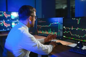 Financial Analysts and Day Traders Working on a Computers with Multi-Monitor photo