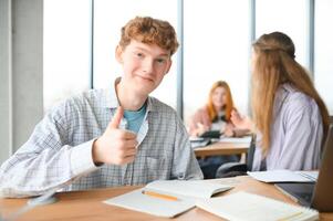 Students studying in library or classroom photo