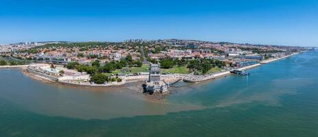 Aerial close up view of the Tower of Belem in Lisbon photo