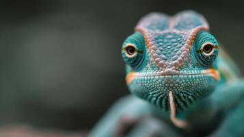 Close-Up of Colorful Chameleon on a Rock in Lush Green Environment photo