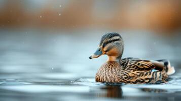 Duck Swimming in Calm Waters During Early Morning Fog photo