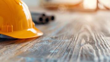 Construction Tools Laid Out on Wooden Surface Ready for Work photo
