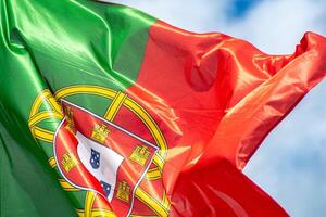 close-up view of a Portugal flag fluttering in the wind photo