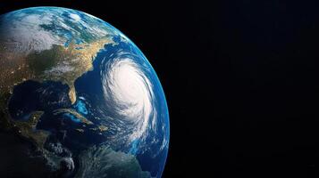 3D global view of Earth during La Nina, focusing on enhanced hurricane activity and cooler sea temperatures in the Pacific photo