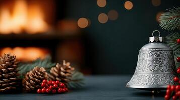 A closeup of a silver Christmas bell with intricate designs photo