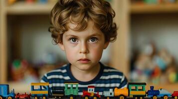 Young child curiosity as they explore a new toy photo