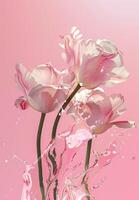 Elegant pink tulips surrounded by creative splashes of liquid, creating a stunning blend of natural beauty and artistic expression. photo