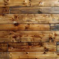 Detailed close-up of rustic wooden planks with natural grain and knots, perfect for backgrounds, textures, and vintage design themes. photo