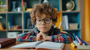 a child at a study desk photo