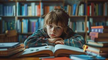 a kid studying at a desk photo