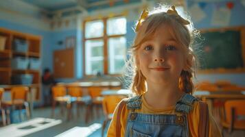 Education concept with a schoolchild receiving instruction and socializing photo