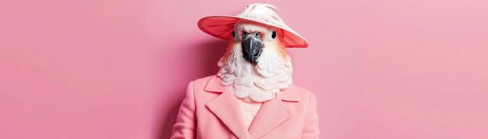 Portrait photography of a cute little animal athlete, smiling cute little parrot in a rhythmic gymnastics outfit with a ribbon on pastel Pale Blue color background, editorial style photo