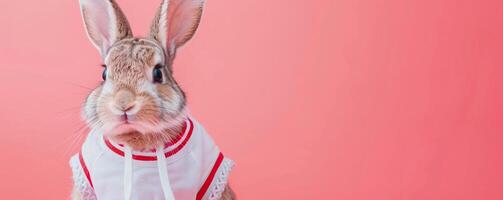 Portrait photography of a cute little animal athlete, smiling cute little parrot in a rhythmic gymnastics outfit with a ribbon on pastel Pale Blue color background, editorial style photo