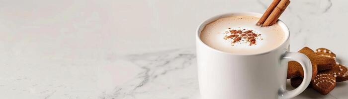 A close-up of a Gingerbread Hot Chocolate in a clear photo