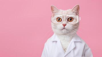 Portrait photography of a cute cat little professional, smiling cute cat little Nurse Practitioner with a stethoscope, , on plain pastel Pale Blue color background, editorial style photo