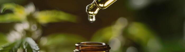 Closeup of a dropper bottle with herbal extract. photo