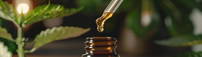 Closeup of a dropper bottle with herbal extract. photo