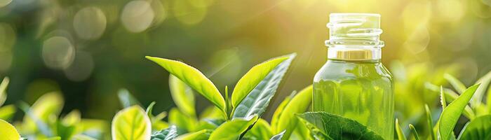 Closeup of a bottle of green tea extract. photo