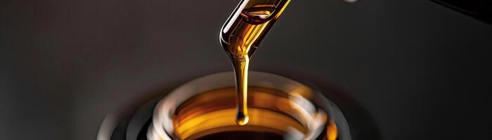 Closeup of espresso extract in a dropper bottle. photo