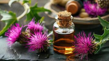Closeup of milk thistle extract for liver health. photo