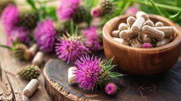 Closeup of milk thistle extract for liver health. photo