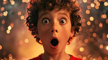 Child eyes widening in awe as they see fireworks for the first time photo