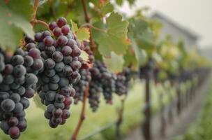 Ripening Grapes on Vines in Vineyard During Late Summer Morning photo