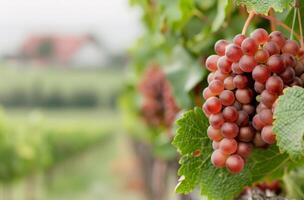 Ripening Grapes on Vines in Vineyard During Late Summer Morning photo