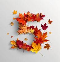 Five Shaped Arrangement of Colorful Autumn Leaves on White Background photo