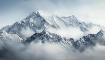 Snow-Capped Mountain Peaks Amidst Misty Clouds in Majestic Alpine Landscape photo