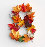 Colorful Autumn Leaves Formed Into the Number Eight on White Background photo