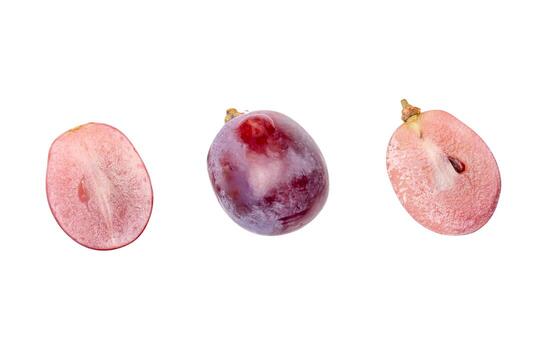 Top view set of single red grape or purple grape with halves isolated on white background with clipping path photo