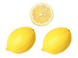 Top view set of yellow lemon fruits with slice or half isolated on white background with clipping path photo