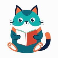 Cat reading kawaii vector