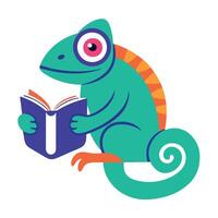 Chameleon reading kawaii vector