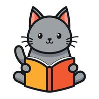 Chartreux cat reading kawaii vector