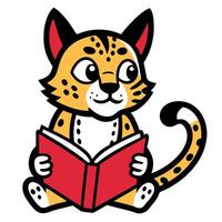 Cheetah lynx reading kawaii vector