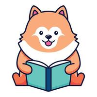 Chow Pom dog reading kawaii vector