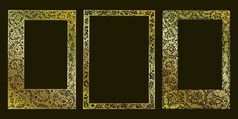 Decorative golden frames retro ornamental, vintage square ornaments and ornate border set