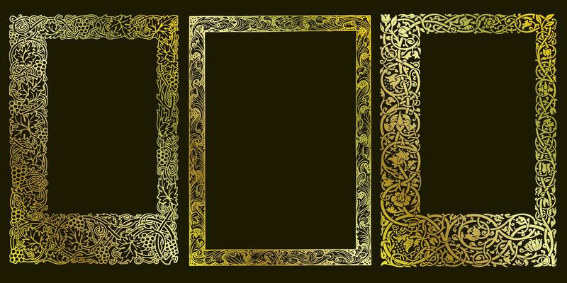 Decorative golden frames retro ornamental, vintage square ornaments and ornate border set