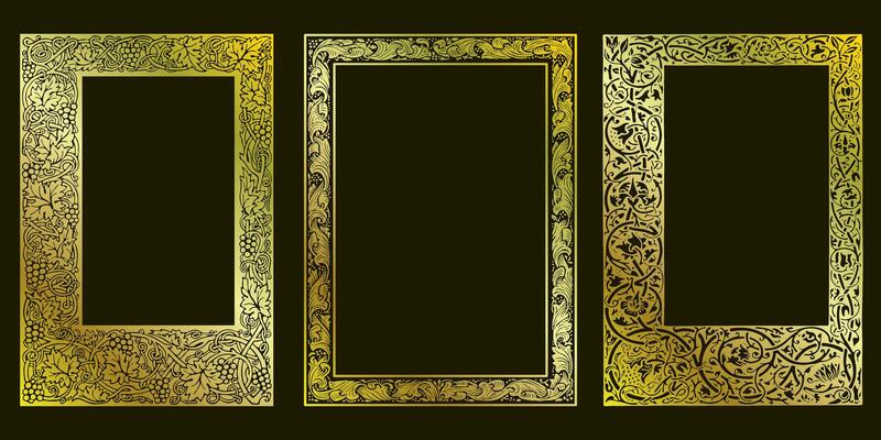 Decorative golden frames retro ornamental, vintage square ornaments and ornate border set