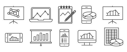 Analysis, Statistics line icons. Chart, Report and Service signs. Data and Presentation symbols. vector