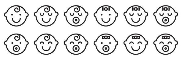 Set baby face simple icons. Varied expressions symbols. vector