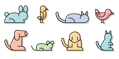 Simple Set of Pet Related Line Icons. Contains such Icons as Dog, Hamster, Cat, Bird and rabbit. vector