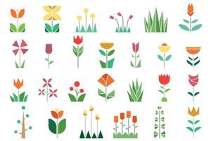 Nature, flora, trees, flowers, plants set in modern style. Abstract, geometric and linear style vector
