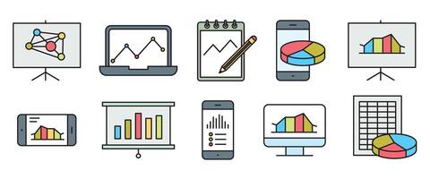 Analysis, Statistics line icons. Chart, Report and Service signs. Data and Presentation symbols. vector