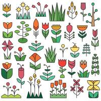 Nature, flora, trees, flowers, plants set in modern style. Abstract, geometric and linear style vector