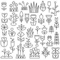 Nature, flora, trees, flowers, plants set in modern style. Abstract, geometric and linear style vector